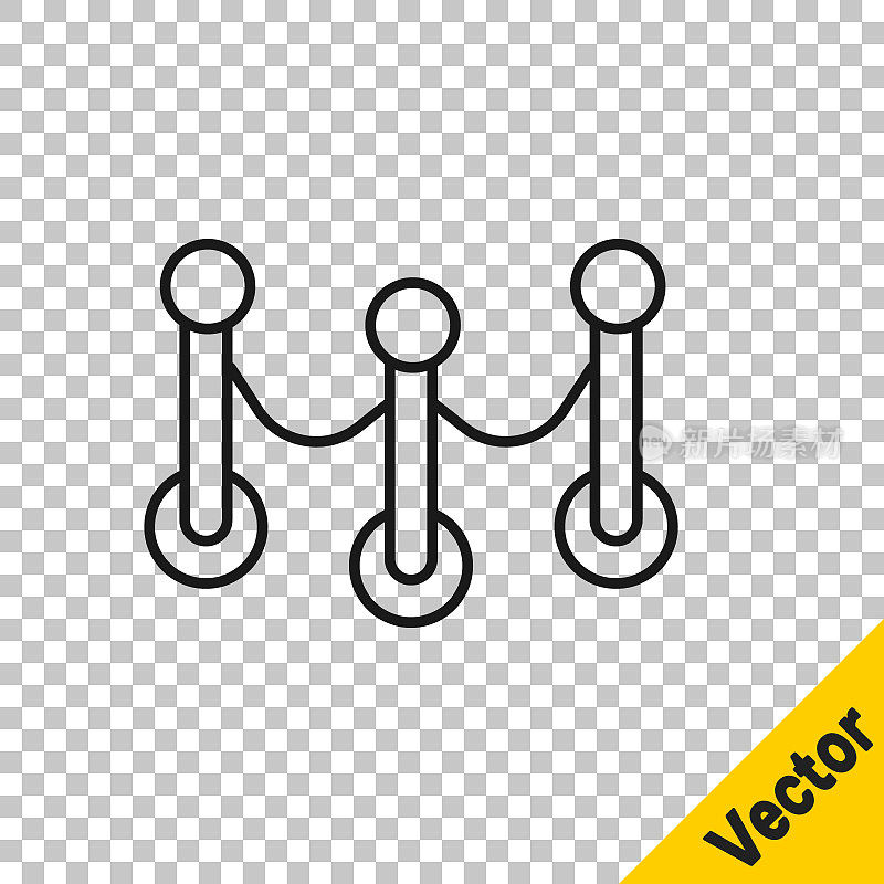 Black line Rope barrier icon isolated on transparent background. VIP event, luxury celebration. Celebrity party entrance. Vector